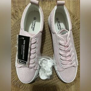 Women's Light Pink Lace Up Platform Fashion Sneakers, Shoes Size 8